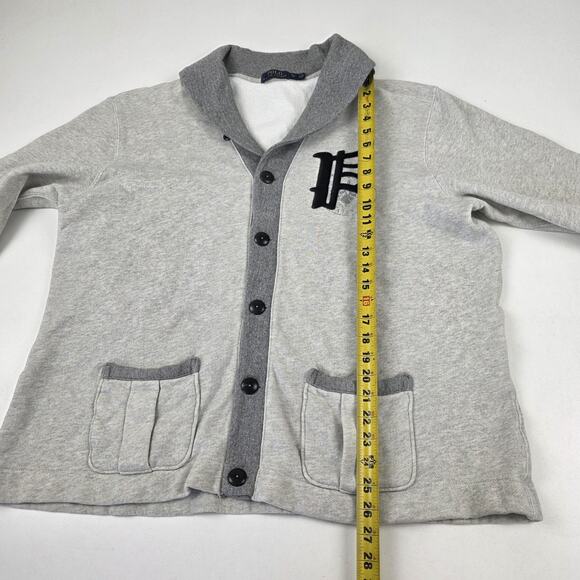 Polo Ralph Lauren Sweater mens XL Gray Shawl Collar Cardigan Varsity P Patch - Picture 5 of 9